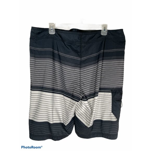 Hurley Men's Swim Trunks Shorts Striped Gray White Black Size 36 - Picture 2 of 2
